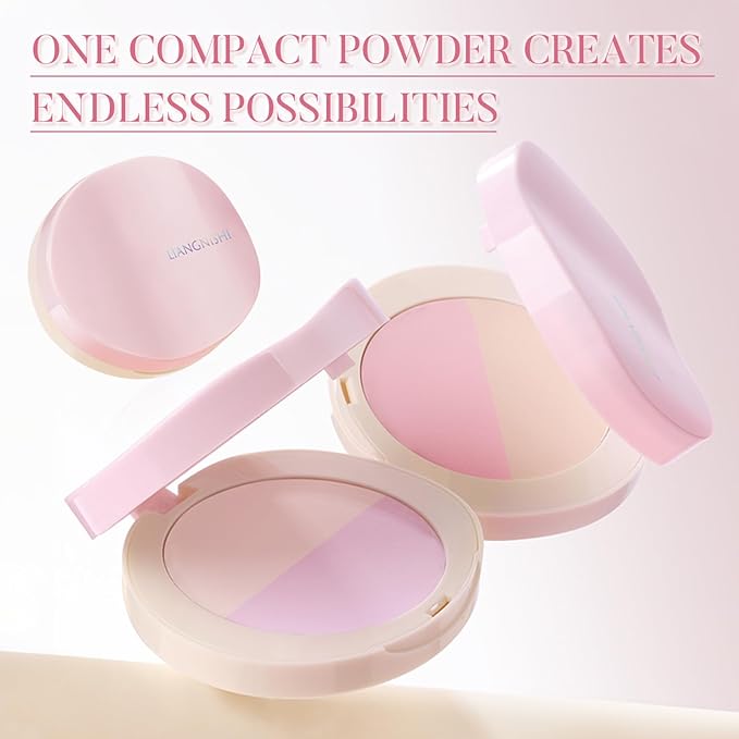 Pink Setting Powder, 3 in 1 Blush Palette with Puff, Highlighter Palette, Fine Texture Blush Pressed Powder, Setting Powder Makeup, Korea Makeup - Purple-Velvo Beauty