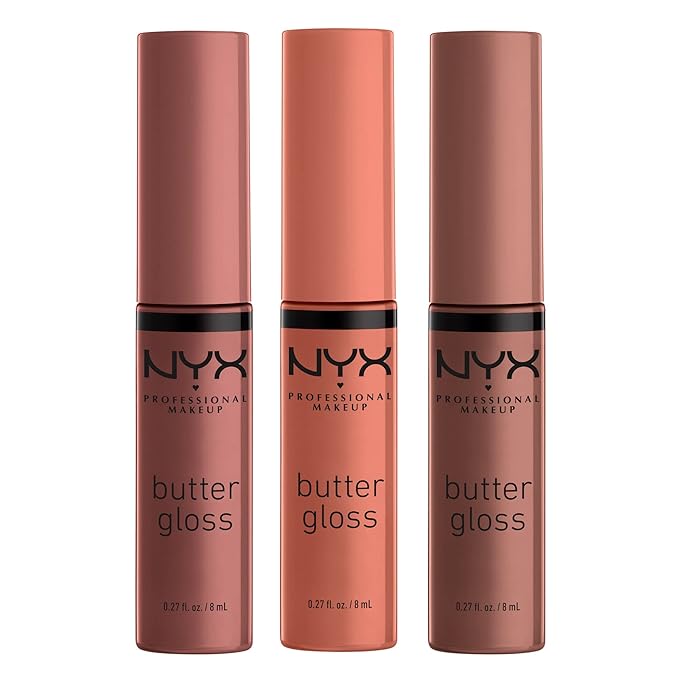 NYX PROFESSIONAL MAKEUP Butter Gloss Brown Sugar, Non-Sticky Lip Gloss - Pack Of 3 (Sugar High, Spiked Toffee, Butterscotch)-Velvo Beauty