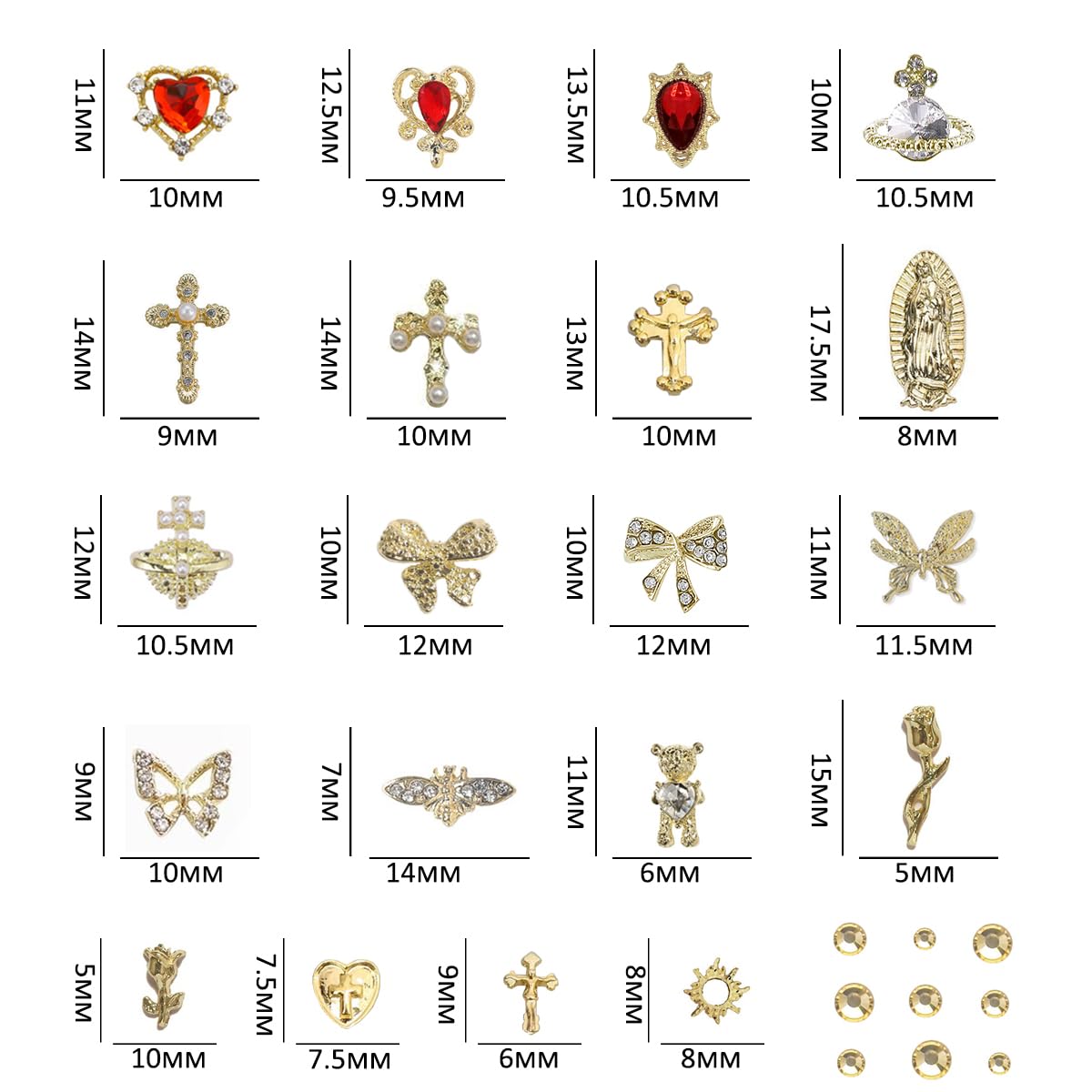80+ Pcs Golden Nail Charms with Nail Art Rhinestones Gold Cross Virgin Mary and Rose Nail Gems for Acrylic Nails Accessories for Women Nail Decorations Manicure Craft DIY Supplies-Velvo Beauty