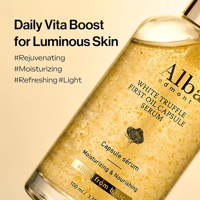 d'alba Piedmont White Truffle Oil Capsule Serum, Daily Vita Boost for Luminous Skin, Double Vitamin Formula, Big Size (3.38fl. oz.)-Velvo Beauty