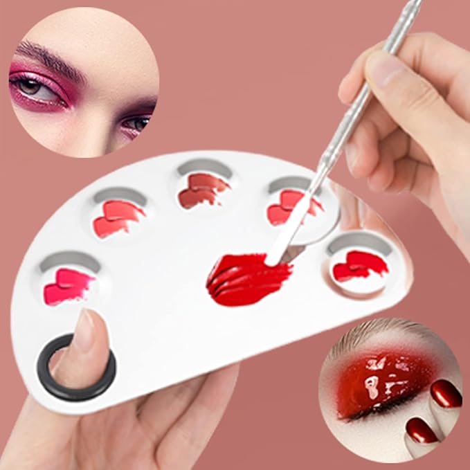 Makeup Mixing Palette, Premium Stainless Steel Cosmetic Makeup Palette with Spatula Tool, Nail-art Cosmetic Palette for Mixing Cosmetic/Nail Polish/Pigment (Semicircle)-Velvo Beauty