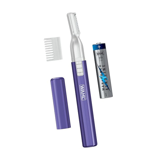 Wahl Clean & Confident Female Battery Pen Trimmer with Rinseable Blades for Eyebrows, Facial Hair, & Light Grooming- Hygienic Grooming & Easy Cleaning with Battery Included - Model 5640-100-Velvo Beauty