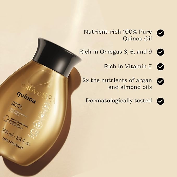 Nativa SPA by O Boticario Quinoa Hydrating Body Oil, Soft and Healthy Skin, 6.8 oz. (200 ml)-Velvo Beauty