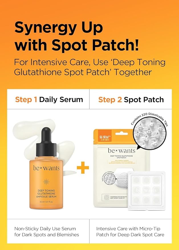 Bewants Deep Toning Glutathione Ampoule Serum | Korean Skincare with Vitamin C & Calendula Extract Oil, 1.01 fl.oz + 0.33 fl.oz (2 Pack)-Velvo Beauty