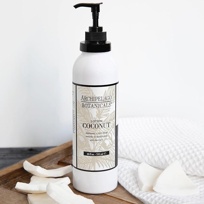Archipelago Botanicals Coconut Moisturizer, Nourishing Coconut Body Lotion for Hydrated, Vibrant Skin, Paraben Free, Phthalate Free, 18 oz-Velvo Beauty