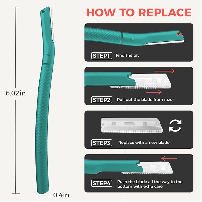 ZOMCHI Eyebrow Razor, Face Razors for Women&Men, Eyebrow Trimmer Shaper with Precision Cover, Facial Shaver with 6 Blades (Green)-Velvo Beauty