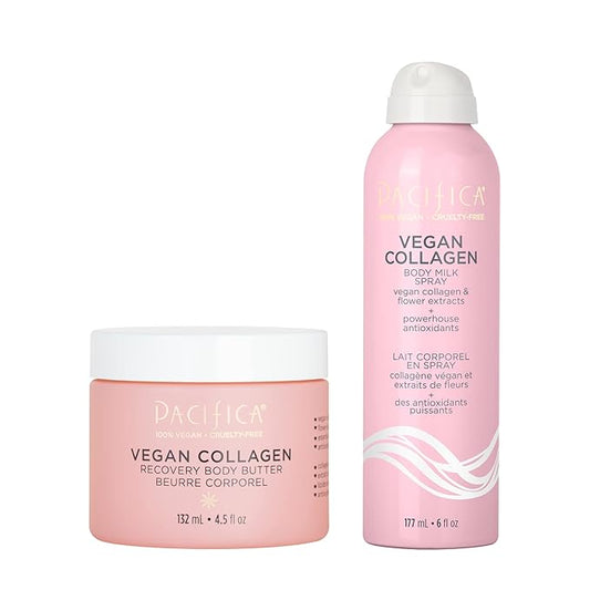 Pacifica Beauty Vegan Collagen Recovery Body Butter and Body Milk Spray Set, Bath and Body, Shea, Vitamin E, Hyaluronic Acid, Body Lotion, Non Aerosol, Body Care, 4.5 fl oz and 6 fl oz (Set of 2)-Velvo Beauty