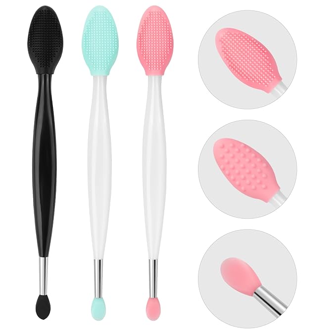 Unaone Lip Scrub Brush - 3 PCS Dual-ended Lip Scrubber Exfoliator and Silicone Lip Brush, 2-in-1 Silicone Lip Scrub Tool Lip Mask Applicator, Gentle Exfoliator & Applicator for Soft-Velvo Beauty