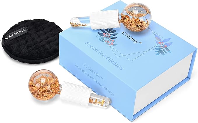 Ice Cryo Sticks Facial Globe with Golded Essence- 2PC Cooling Globes for Cold or Hot Skin Massagers, Face Globe for Skin Care Routine-Velvo Beauty