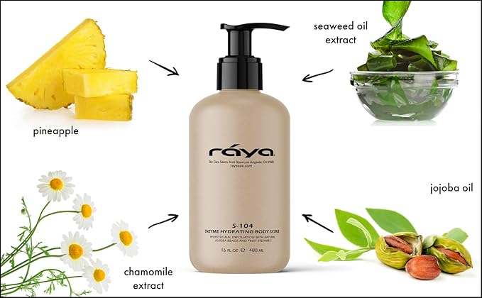 RAYA Enzyme Hydrating Body Scrub 16 oz Pineapple Scent (S-104) | Gentle and Exfoliating Body Scrub | Made with Seaweed, Jojoba Beads, and Fruit Enzymes-Velvo Beauty