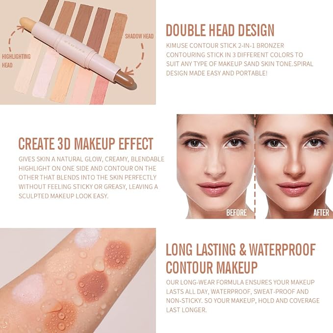 KIMUSE 2 Color Dual Cream , Highlight & Contour Bronzer Stick, Long Lasting & Waterproof Contour Sticks Kit for Light Skin Face Makeup-Velvo Beauty