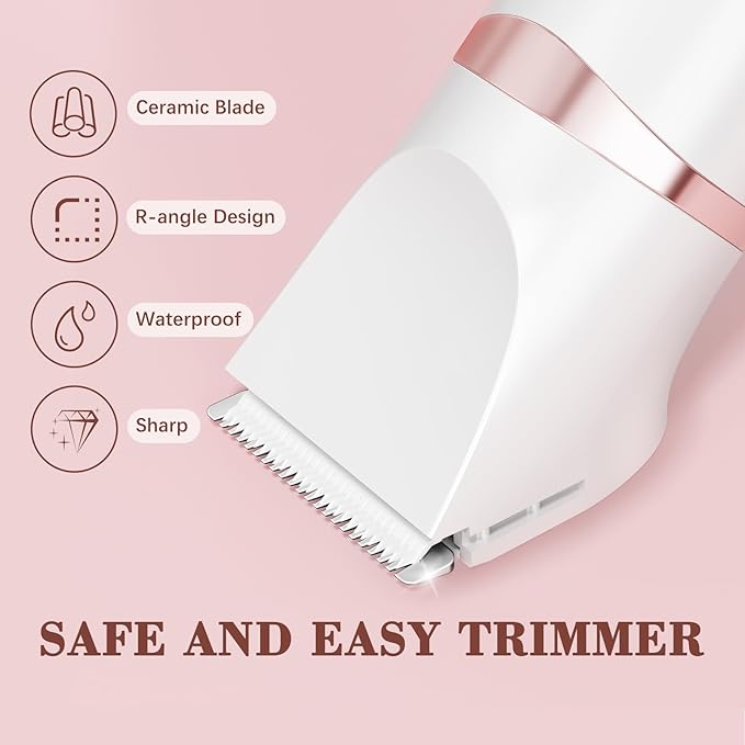 Bikini Trimmer for Women, 3-in-1 Waterproof Electric Shaver, Cordless Pubic & Body Hair Trimmer, Facial Shaver, Easy-Clean Razors with Ceramic Blade, Type-C Rechargeable, Led Display-Velvo Beauty