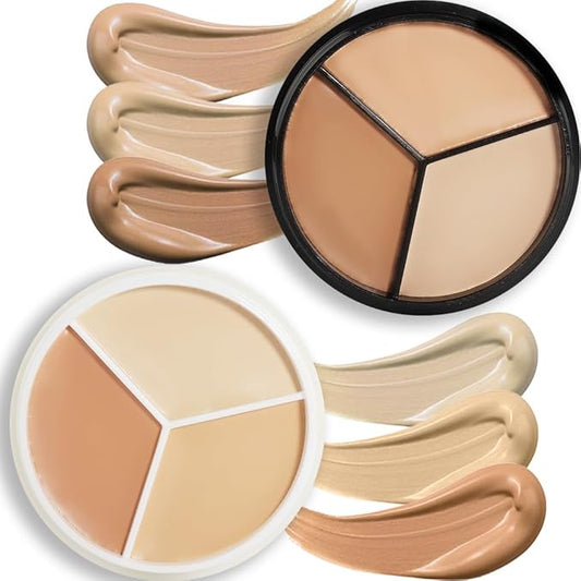 Pro 2pcs Tri-color Face Concealer Contour Palette.Demi Beige Color Correct Cream Foundation Palet.Natural Ivory Cream Makeup Plate Waterproof-Velvo Beauty