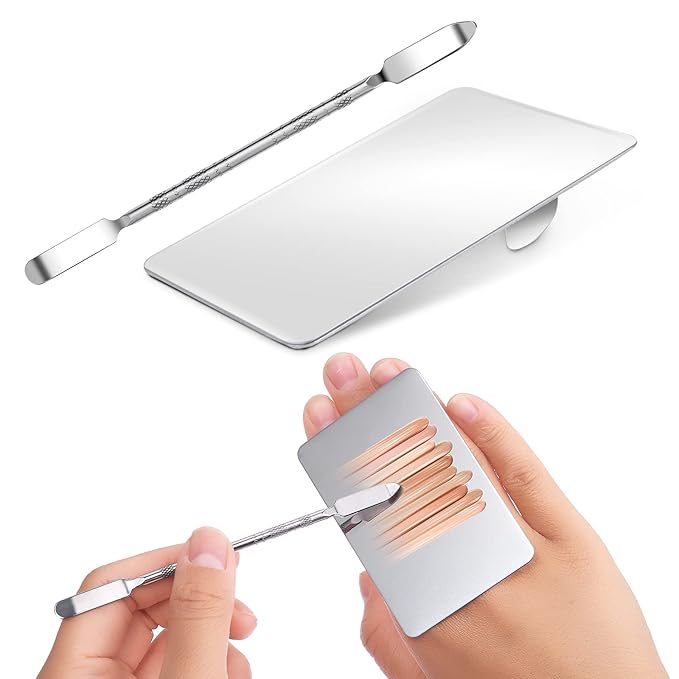 Makeup Mixing Palette Stainless Steel Foundation Palette with Spatula Professional Cosmetic Palette for Mixing Foundation Eye Shadow Nail DIY Art-Velvo Beauty