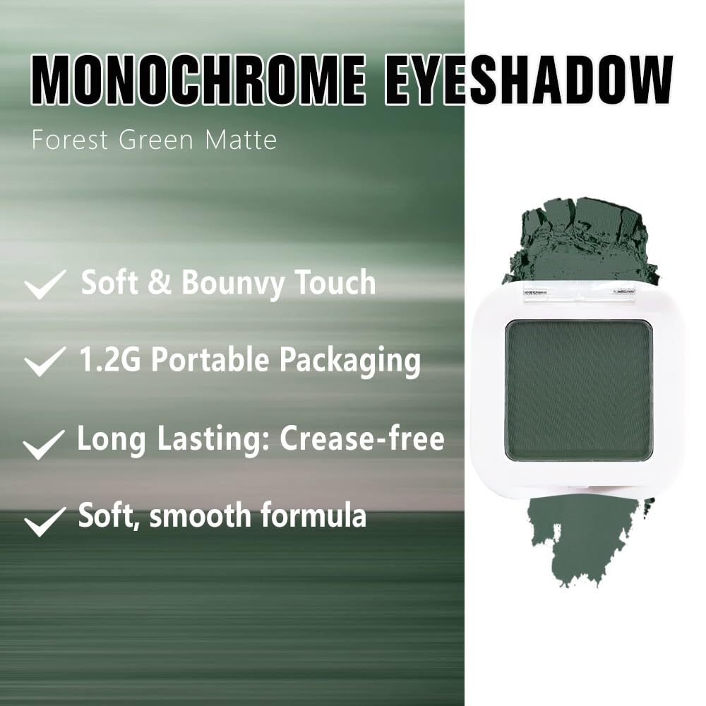 Buildable Matte Eyeshadow Makeup Palette Single - Forest Green Shades | Creamy Pressed Powder for Easy Blending | Mini Travel Palette for Women | Everyday Natural Eye Makeup-Velvo Beauty
