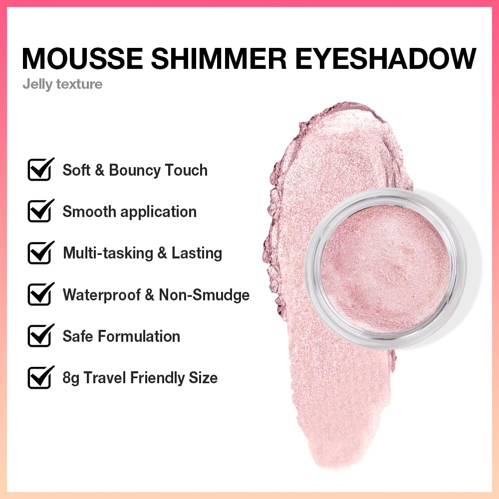 Cream Glitter Pale Pink Shimmer Metallic Eyeshadow Palette Makeup, Natural Single Mini Instant Holographic Eyeshadow For Women, Sombras Crema Para Ojos, Talc, Paraben & Cruelty Free-Velvo Beauty