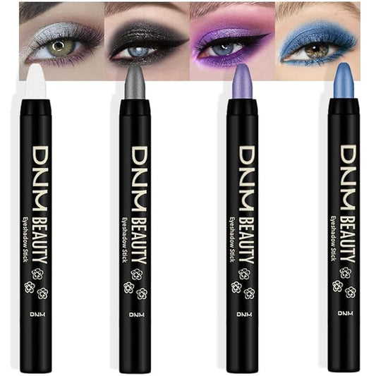 evpct 4Pcs Cream Eyeshadow Pencil Bulk Stick Set for Eyes Waterproof Pearl White Pearl Black Violet Purple Royal Blue Shimmer Metallic Eyeshadow Crayon Stick sombras en crema para ojos-Velvo Beauty