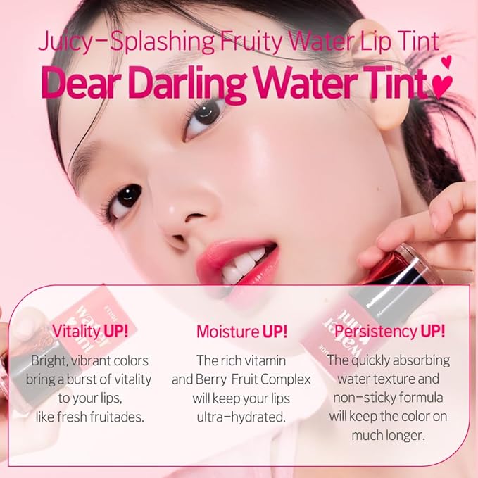 ETUDE Dear Darling Water Tint #4 Red Grapefruit Ade (9g) | Vivid Color Lip Stain with Moisturizing Weightless & Non-sticky Finish Lip Stain | Korean Makeup, Kbeauty-Velvo Beauty