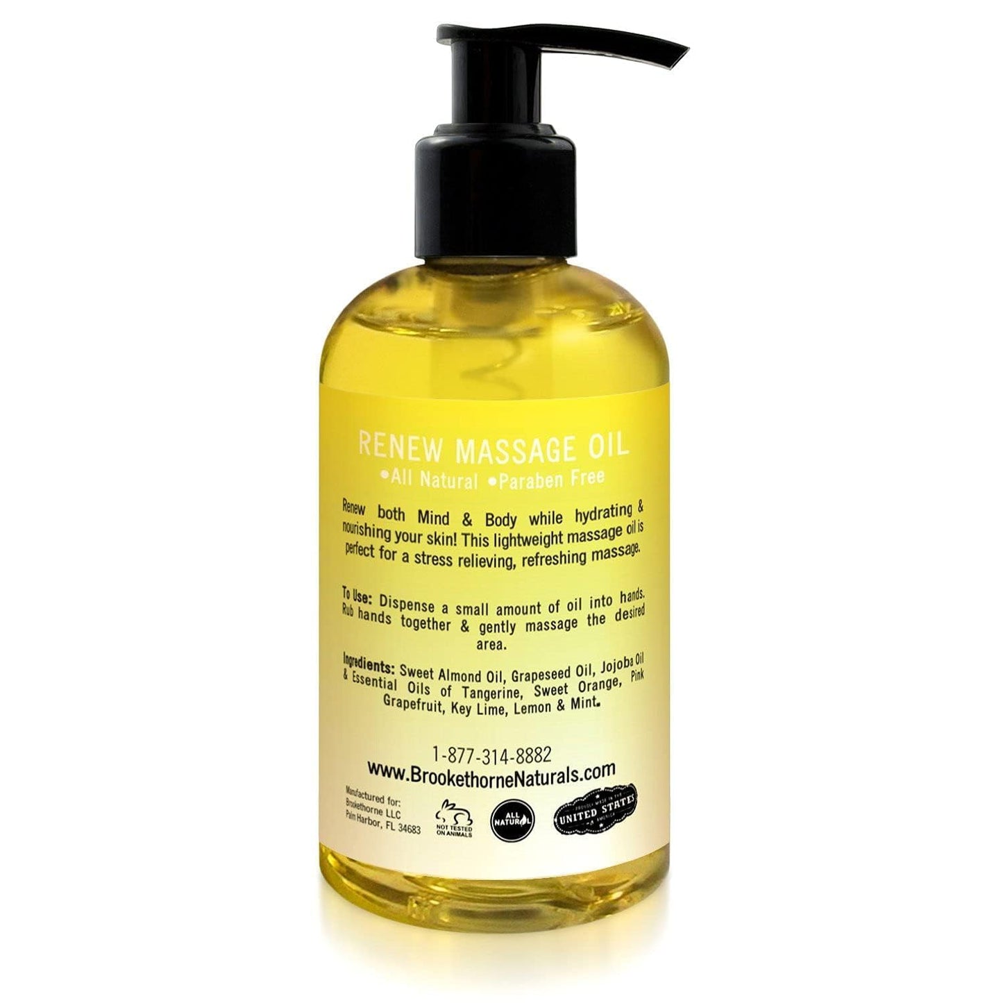Renew Massage Oil with Orange, Lemon & Peppermint Essential Oils - Great for Massage Therapy or Home use. Ideal for Full Body – with Almond, Grapeseed & Jojoba – by Brookethorne Naturals-Velvo Beauty