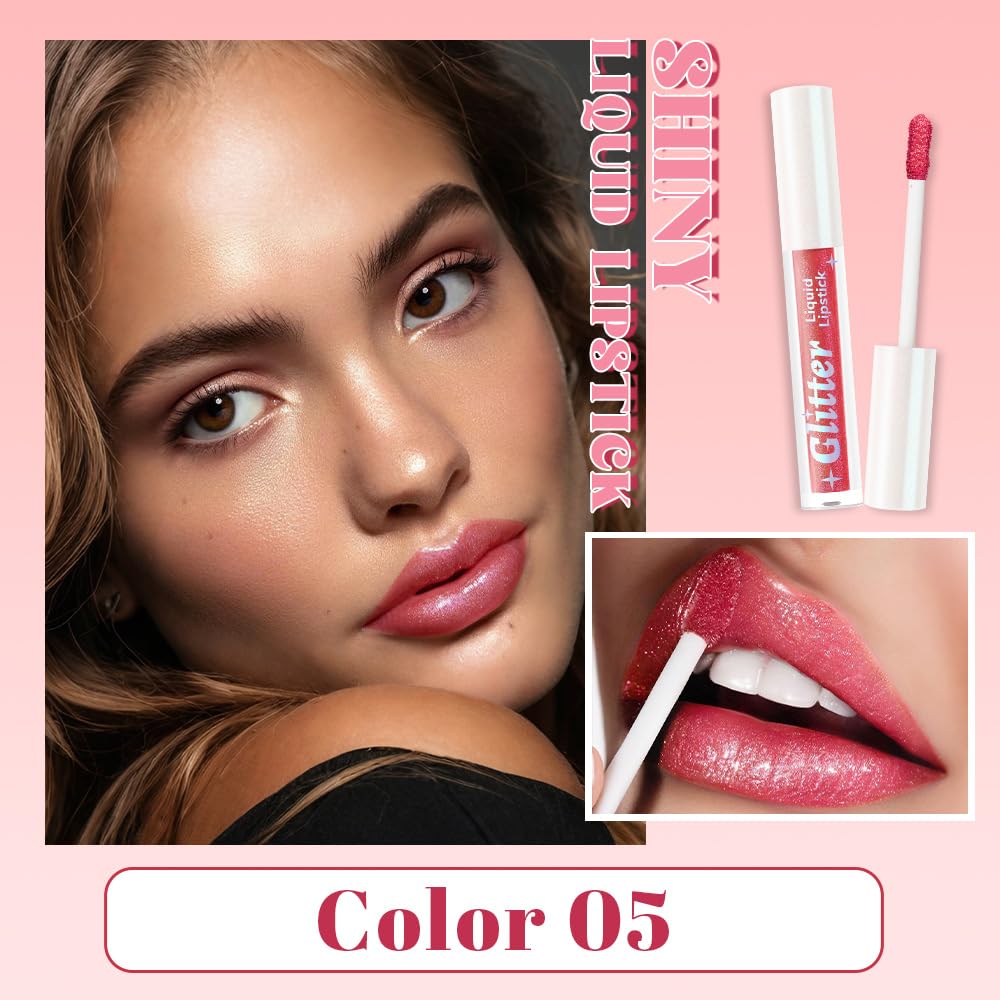 Rose Pink Metallic Lipstick for Women,Lightweight Glitter Sparkling Liquid Lipsticks,Shimmer Lip Gloss Stain Long Lasting Waterproof Smudge Proof Non-Drying 24 Hour Full Coverage Lip Makeup,Vegan-Velvo Beauty