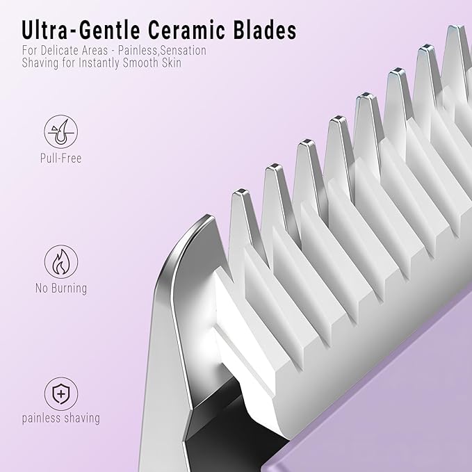 2-in-1 Bikini Trimmer and Shaver Kit for Women, Electric Body Hair Trimmer Facial Hair Removal Cordless Bikini Shaver Razor for Face Lip Chin Pubic Underarm Legs, Purple-Velvo Beauty