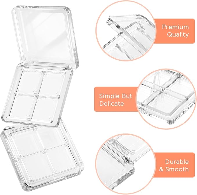 Beaupretty 6 Pieces Empty Eyeshadow Pallet 4 Grids Eye Shadow Lipstick Storage Case Box Clear Makeup DIY Cosmetic Organizer Container-Velvo Beauty