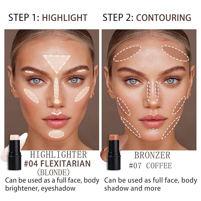 evpct 2Pcs Face Cream Contour Bronzer Sticks Makeup Highlighter Highlight Brown Creme Cheek Contour Sticks contorno en crema Bronzing Foundation Stick Kit Shadow Shading Face Contour Highly Piamented-Velvo Beauty