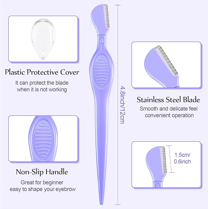 Mudder 21 Pcs Eyebrow Razor Eyebrow Shaver Facial Razor Multipurpose Face Trimmers with Precision Cover for Women Makeup Care Tools(Purple)-Velvo Beauty