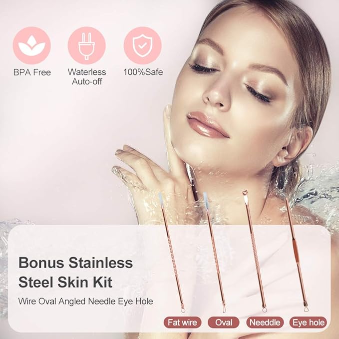 Facial Steamer, Amconsure Nano Ionic Face Steamer for Home, 100ML Warm Mist Humidifier for Women Moisturizing, Unclogs Pores-Bonus Stainless Steel Skin Kit and 2 Face Scrubbers-Velvo Beauty