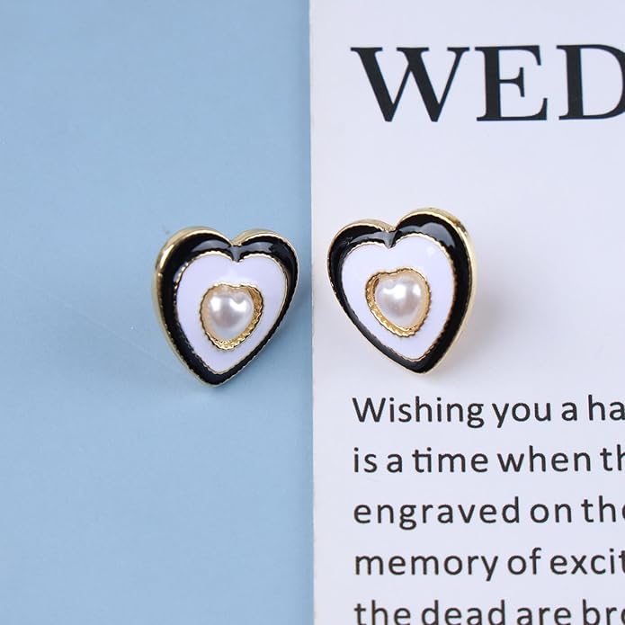 Vintage Pearl Heart Stud Earrings Enamel Heart Earrings Heart Love Earrings White Minimal Earrings Jewelry for Women-Velvo Beauty
