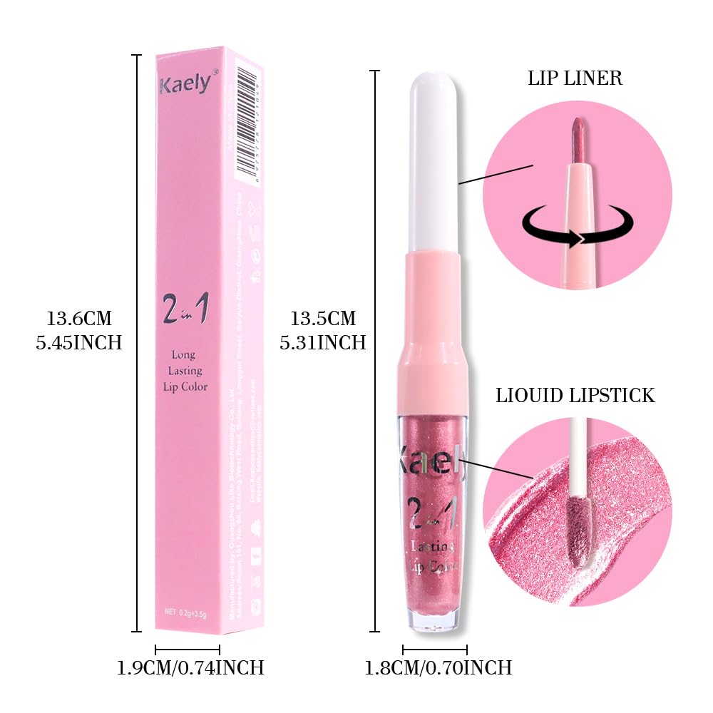 Kaely 2-in-1 Mauve Pink Metallic Lipstick and Lip Liner, Shimmer Liquid Metallic Lipsticks for Women, Glitter Lip Gloss Stain Long Lasting Waterproof Smudge Proof 24 Hour, Vegan Makeup, 12-Velvo Beauty