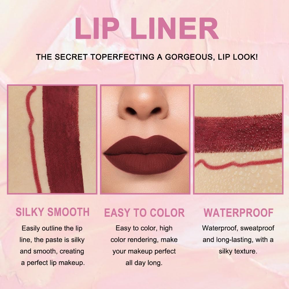 Kaely 2-in-1 Dark Deep Red Lip Liner & Lipstick Set Kit for Women, Matte Lips Kit with Lip Liner Lip Stains Long Lasting Waterproof 24 Hour Lipstick and Lip Liners Combo Lipliners Pencil Set 15-Velvo Beauty
