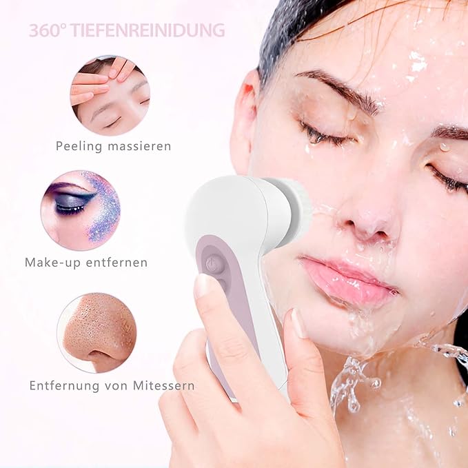 Waterproof Facial Cleansing Spin Brush Set with 5 Exfoliating Brush Heads - Electric Face Scrubber Cleanser Brush by CLSEVXY - Face Brush for Gentle Exfoliation and Deep Scrubbing-Velvo Beauty