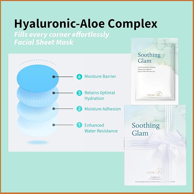YoungMe Soothing Glam Facial Sheet Mask – 6-Pack | Hydrating & Moisturizing Korean Skin Care for Sensitive & All Skin Types-Velvo Beauty