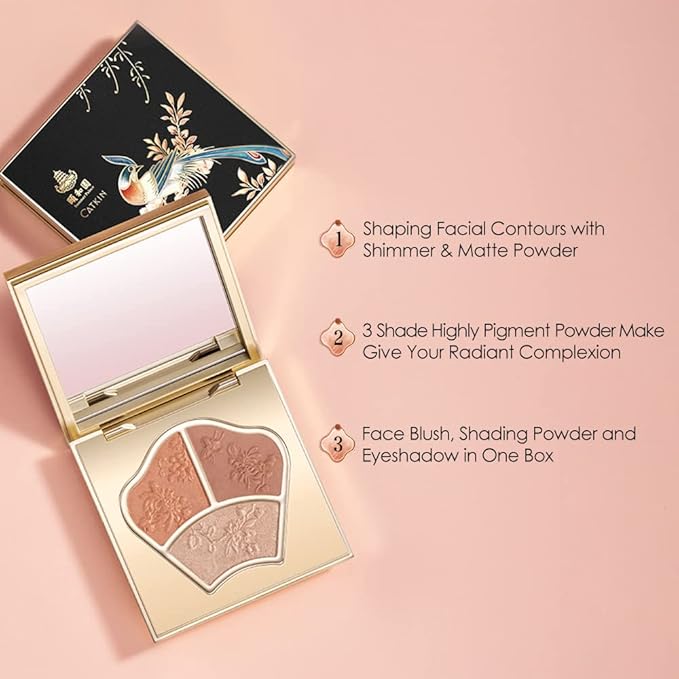 CATKIN Powder Blush Pink Nude Eyeshadow Palette Cheek Highlighter Makeup Palette (C02 Orange)-Velvo Beauty
