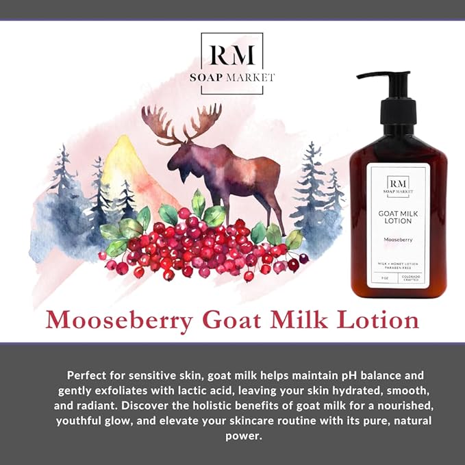 Goat Milk Lotion, Mooseberry Fragrance, Hydrating Lotion for Men & Women With Nourishing Goat Milk, Shea Butter, Sunflower Oil & Aloe, Packed With Vitamin A, E & Selenium, 9 Oz-Velvo Beauty
