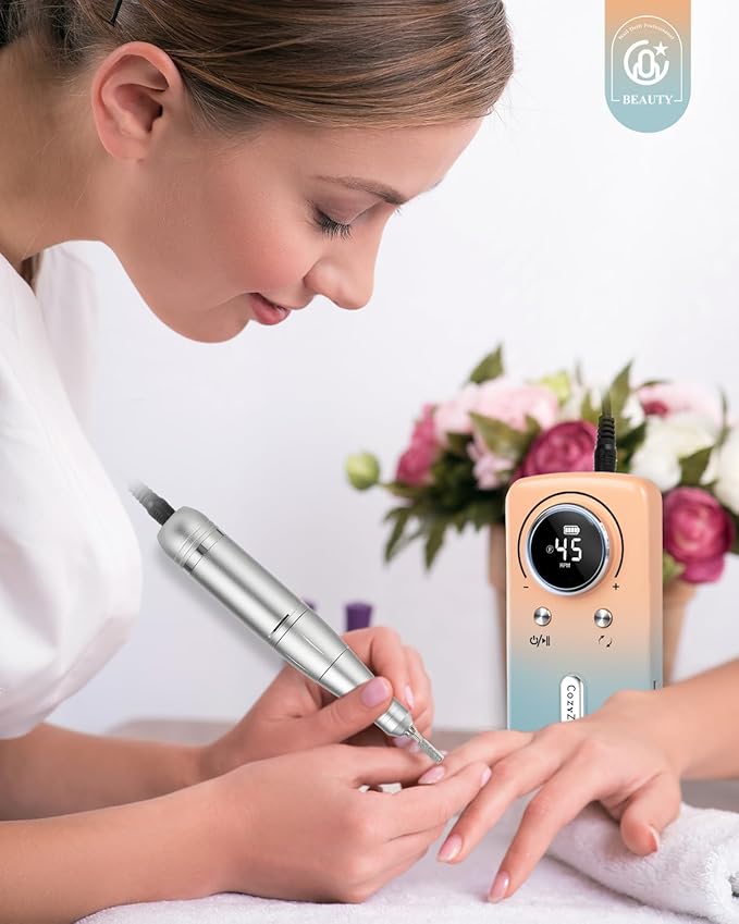 CozyZen Cordless Nail Drill Professional: 45000 RPM Rechargeable Electric Nail File Kit, Portable & Low Noise for Acrylic, Gel Nails, Manicure & Pedicure - Salon & Home Use-Velvo Beauty
