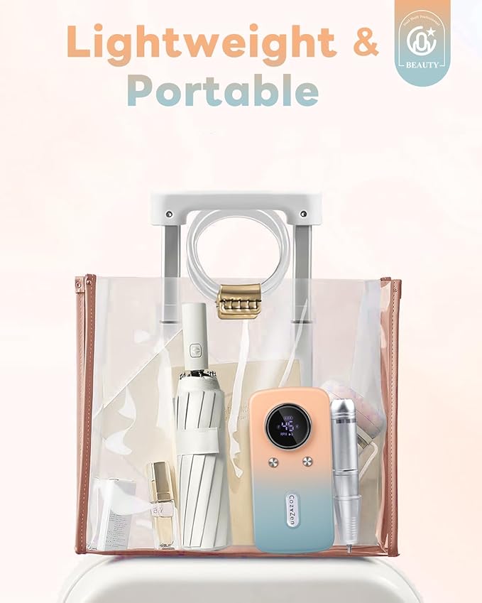 CozyZen Cordless Nail Drill Professional: 45000 RPM Rechargeable Electric Nail File Kit, Portable & Low Noise for Acrylic, Gel Nails, Manicure & Pedicure - Salon & Home Use-Velvo Beauty
