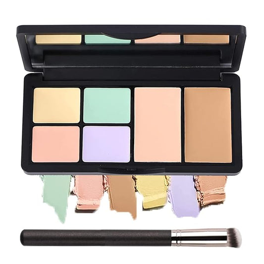 6 Colors Correcting Concealer Palette, Makeup Cream Contour Palette with Brush, Contouring Foundation Highlighting Concealer Palette for Conceals Dark Circles, Redness, Acne, Blemish-Velvo Beauty
