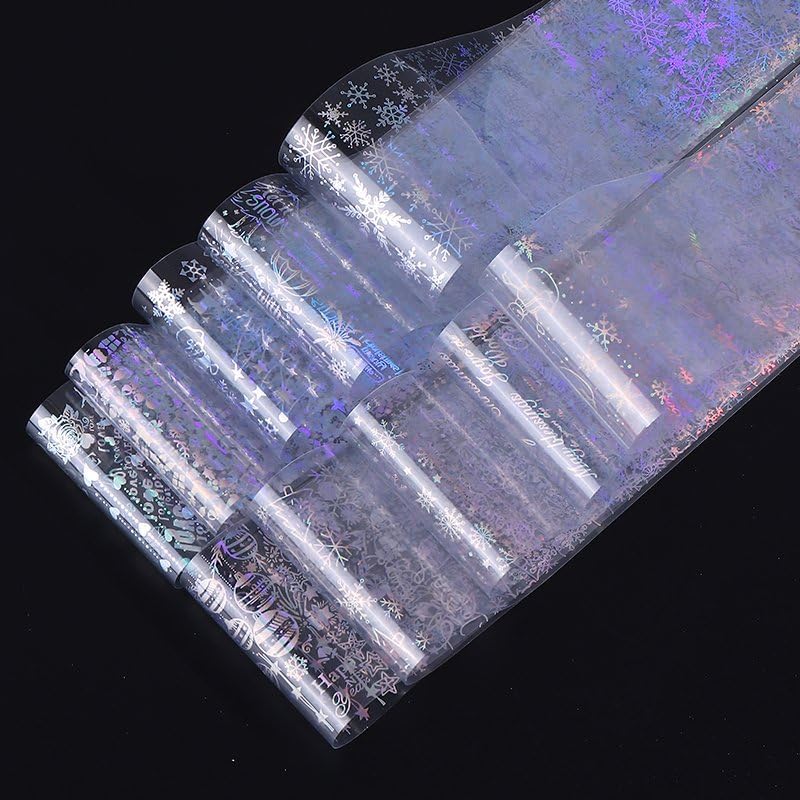 Christmas Nail Foil Transfer Stickers 10 Rolls Silver Snowflakes Skull Nails Stickers White Bunch Nail Foils 1 Box Colorful Starry Sky Paper Nail Decals Christmas Nails Art Sticker Nails Art Decals-Velvo Beauty