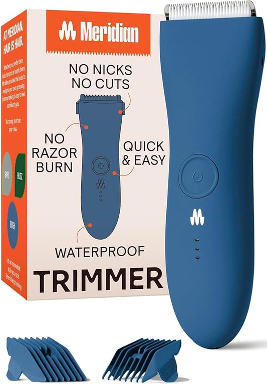 MERIDIAN The Trimmer Original - Body Hair Trimmer for Men, Electric Shaver for Pubic Hair, Chest, Legs & Bikini, Waterproof & Rechargeable, Ocean-Velvo Beauty
