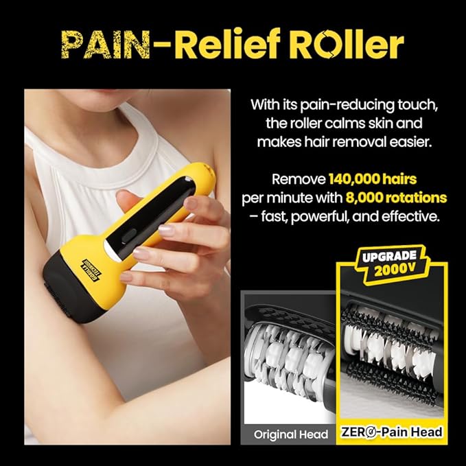 Gorilla Technique 3-in-1 Epilator 2000V, Facial & Body Hair Removal Device, Pain Relief Roller, Cordless Rechargeable Electric Tweezers & Shaver & Callus Remover, Women & Men, Korean Skin Care - 2000V-Velvo Beauty
