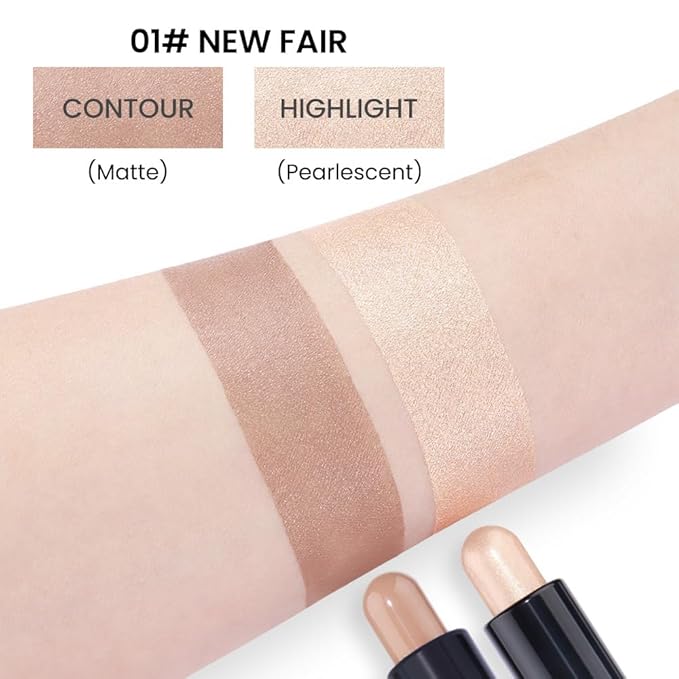 evpct 2in1 Face Shaping & Contouring Stick Cream Contour Concealer Bronzer Stick Makeup Kit for Beginner Face Highlighter Makeup Stick contorno maquillaje de maquillaje profesional, 01 NEW Fair-Velvo Beauty