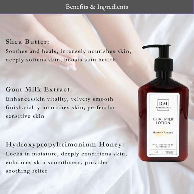 Goat Milk Lotion, Honey Almond Fragrance, Hydrating Lotion for Men & Women With Nourishing Goat Milk, Shea Butter, Sunflower Oil & Aloe, Packed With Vitamin A, E & Selenium, 9 Oz-Velvo Beauty