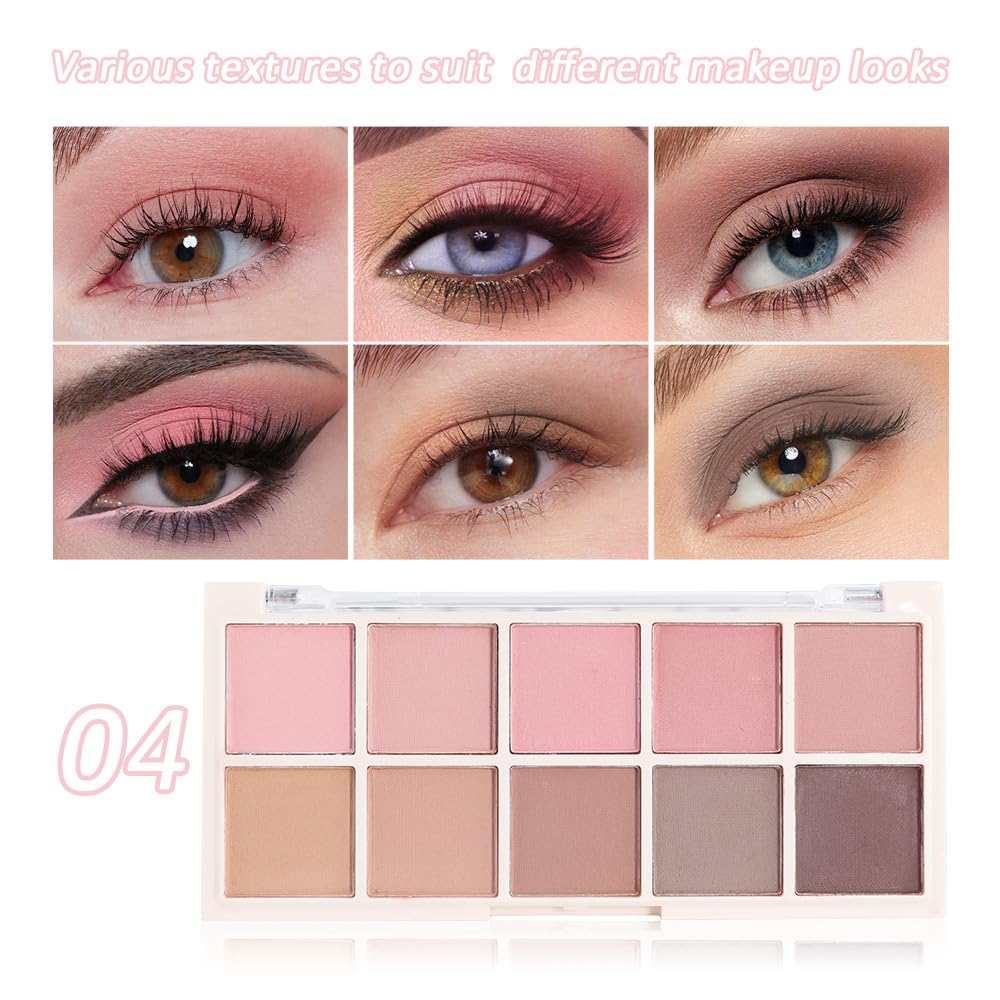 Ten Color Pink Brown Series Matte Eyeshadow Makeup Palette, High-Pigment Eye Shadow, Smooth & Blendable, Everyday Velvety Matte Finish Eye Makeup Looks Box, Vegan & Cruelty-Free, 0.35 Oz 04#-Velvo Beauty