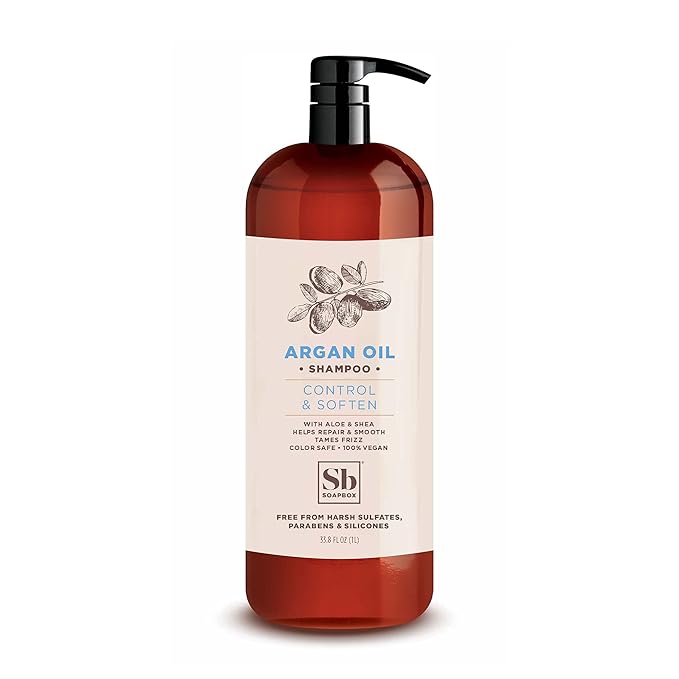 Soapbox Argan Oil Shampoo, Harsh Sulfate Free, Paraben & Silicone Free, Color Safe, and Vegan Hair Shampoo | Control & Soften Shampoo (33.8 Ounces)-Velvo Beauty