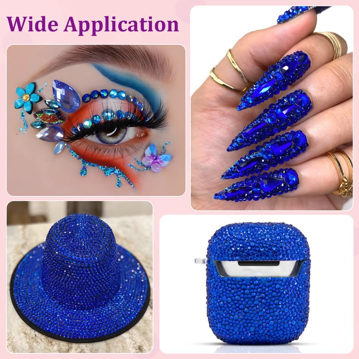 30000Pcs Resin Rhinestones with Tweezers for Crafting, Royal Blue Flatback Gems, Bedazzling Crystal with 3Pcs 10ml B7000 Jewelry Glue for DIY Crafts Clothing Tumblers Shoes Fabric Nail Art-Velvo Beauty