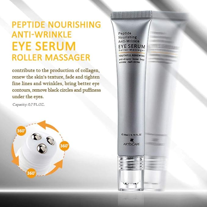 Eye Peptide Serum Eye Massage Roller Nourishing Relieve Loose Eye Bags Dark Circles Eye Skin Care Under Eye Cream for Fine Wrinkles and Puffiness Daily Skincare(Nourishing Grey)-Velvo Beauty