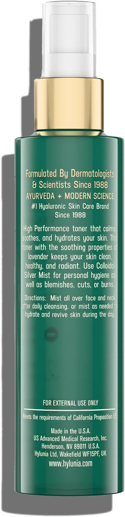Hylunia Colloidal Silver Mist Toner 5.1 fl. oz. – Hydrating Versatile Toner for Acne-Prone Inflamed Skin | Infused with Colloidal Silver & Lavender for Glowing Skin Cuts & Burns, Body-Refresher-Velvo Beauty
