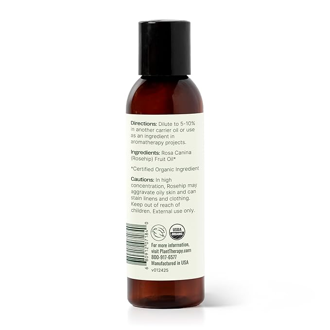Plant Therapy Organic Rosehip Carrier Oil 4 oz For Skin and Hair Cold Pressed Supports Skin Hydration Fine Lines & Wrinkles Extra Virgin, Vitamins A and E & Essential Fatty Acids-Velvo Beauty